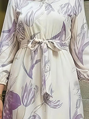 Hnewly An Elegant Long-sleeved Dress For Middle Eastern Ladies With Random Floral Prints And Lantern Sleeves
