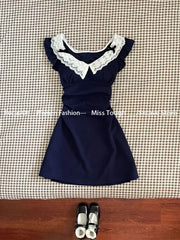 Hnewly BACK TO SCHOOL OUTFIT Bodycon Slim Lace Dress Women 2000s Vintage Y2k Clothing Slim A-Line Korean Dress Office Lady Elegant Summer Party Beach Style