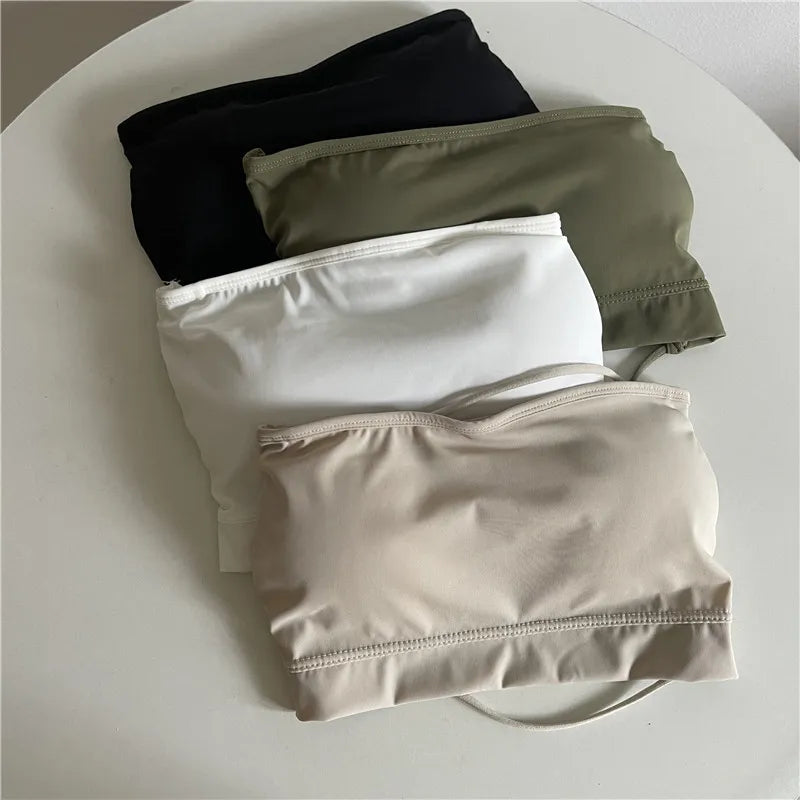 Seamless Tube Top Ice Silk Sexy Wrap Chest For Women Push Up Bras Strapless Underwear Solid Color Bralette Lingerie