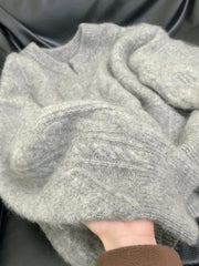 Hnewly Grey V Neck Knitted Sweaters Women Autumn Korean Loose Lazy Style Casual Jumpers Y2K Fashion Winter Warm Simple Pullovers Mujer