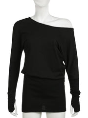 Hnewly DRESS TO IMPRESS Chic Elegant Slant Neck Long Sleeve Wrap Hipster Dress Sexy Casual Dresses Woman Solid Skinny One-Piece Dress New 2024