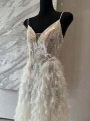 Hnewly Fashion Women Dress Sleeveless V Neck Feather Glitter Splicing Female Summer Party Dresses New Tide