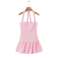 Lunivop Beautiful Girl Striped Halter Dress Sexy Backless Low Waist A-line Mini Summer Dresses Party Women Robe