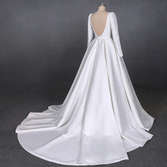 Hnewly White Satin Dress Elegant Slimming Long Sleeved Sexy Backless Beautiful Satin Elegant Temperament Bride Wedding Customized