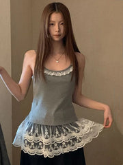 Hnewly Fashion White Lace Splice Sleeveless Camisole Tank Top Spring Autumn New Design Women's Cami Vest