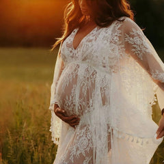 Hnewly Boho Lace Matenrity Photo Shoot Long Dresses Tassels Pregnancy Photography Props Maxi Dresses