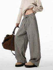 Hnewly Women's Black Gothic Striped Long Pants Baggy Sweatpants Harajuku Y2k Emo Vintage Oversize Trousers Japanese 2000s Style Clothes