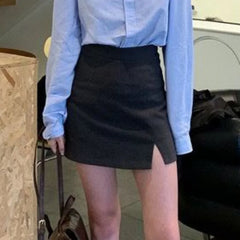 Hnewly A-line Skirts Women Slit Hotsweet Korean Style High Waist Office Lady Elegant Spring Fashion Mini Casual Chic Simple All-match