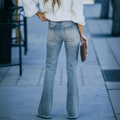 Hnewly Women Classic Style Washed Casual and Versatile Jeans Fashion Retro Commuted Slimming Wide-Leg Straight Trousers