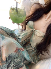 Hnewly Beach Boho Floral Midi Dress Women Casual Y2k Clothing Bodycon Sexy Dress Even Party One Piece Dress Korean Fashion Sleeveless