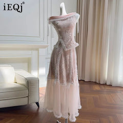 Hnewly Women's Two Piece Set Lace Patchwork Ear Fungus Edge Design Top+ High Waist Skirt Female Sets New Tide