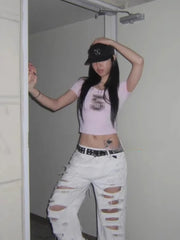 Hnewly Number 5 Print Off Shoulder T-shirt for Women Sexy Crop Top Slim Fit Tee Shirt Summer New Short Sleeve Tops Mujer