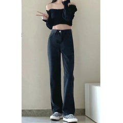 Lunivop Black High Waist Straight Leg Jeans Women's Spring New Versatile Slimming Loose Floor-Length Wide Leg Pants Cleanfit Style