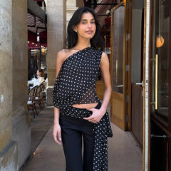 Hnewly Vintage Polka Dot Sleeveless Slim Crop Tops Y2K Sexy Sloping Shoulder Women's Vest 2025 Summer Casual Party Club Camis