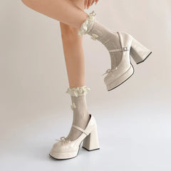 Lunivop New Women Pumps Elegant Butterfly-knot Shoes Ladies Elegant Thick High Heels Wedding Party Mary Jane Shoes New Spring Shoes