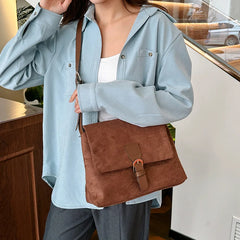 Hnewly Vintage Brown Suede Crossbody Shoulder Bags For Women Designer Leather Tote Handbags Female Casual Travel Purse Sling Bag