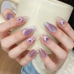 Hnewly 10pcs Handmade Press On Nails Purple Cat Eye Fake Nails Buttfly Design False Nails Full Cover Wearable Manicure Fake Nail Tips