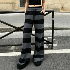 Lunivop Autumn Winter Casual Street All Match Stretch Waist Lace Up Long Pants Y2k Constrast Color Striped Trousers Harajuku Soft Pant