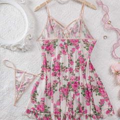 Lunivop Spicy Floral Print Sheer Cami Nightdress