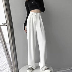 Hnewly Trousers for Women Summer Women's Suit Pants White High Waist Fluid Korean Style Wide Leg Palazzo Straight Fashion Casual
