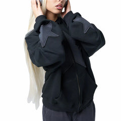 Hnewly y2k Sweatshirt Women Aesthetic Clothes Star Print Long Sleeve Tops with Pockets Gothic Hoodie Halloween Streetwear