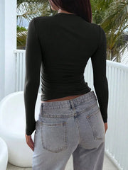 Hnewly Women's Long Sleeve Tops Casual Scoop Neck Ribbed Knit Slim Fitted Basic Tee Shirts Trendy Spring Outfits