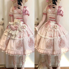 Hnewly Japanese Sweet Lolita Kawaii OP Dress Women Pink Princess Y2k Bow Ruffles Dresses Female Korea Style Design Chic Outfits
