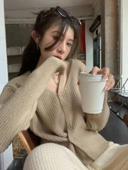 Hnewly Cut Out Cardigan for Women Soft Knit Long Sleeve Button Down Rib-Knit Sweater Jacket Teen-girl Autumn Winter Y2K Outfit