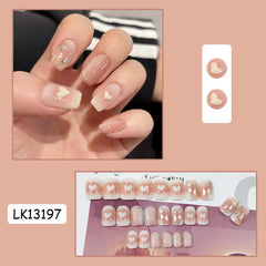 Hnewly 24Pcs Set Wearable Press On Nail Art Full Cover Manicure Ballet Cute Nails False Removable Fake Nails With Glue Short Square Head
