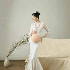 Hnewly Maternity Photo Shoot Dresses for Studio White Minimalist Style Indoor Portrait Gowns for Pregnant Women Photography Outfits