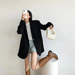 Hnewly Black Suit Jacket Women Loose Straight Long Sleeve Spring Fall Fashion Outwear Basic Simple Korean Office Lady High Street Coat