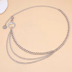 Hnewly Ladies Vintage Punk Waist Chain Gold Silver Hip Hop Sun Moon Star Waistbands Metal Womans Chain Belt