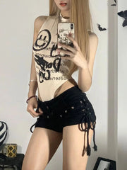 Hnewly Shorts Women Skinny Creativity Lace-up Popular Streetwear Daily Personality Students Holiday Fashion Sexy American Retro Leisure