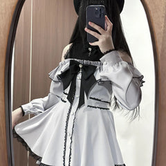 Hnewly Mine Mass-Produced Oversize Dress Set for Women Spring Japanese Slim Fit Lolita Long Sleeve Top and Shorts 2-Piece Set for Women