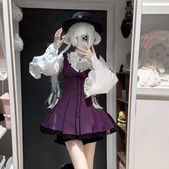 Hnewly 2-Piece Set Gothic Lolita Women's Matching Sets Spring New Japanese Subculture Women's Large Size Long Sleeve Dress Short Set