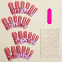 Hnewly French Pink Press on Nails with Pearl Sweet & Charming Reusable False Nails for Shopping Traveling Dating