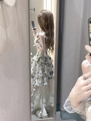 Hnewly Vintage 2000s Y2k Irregular Midi Dress Female Short Party japanese Print Sleeveless Dress One Piece Dress Korean Fashion Summer