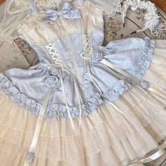 Hnewly Japanese Sweet Lolita Kawaii JSK Dress Women Lovely Ballet Princess Cake Dresses Harajuku Lace Bow Patchwork Mini Dress