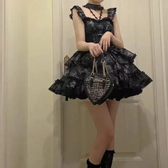 Hnewly Sweet Lolita Sleevelss Princess Dress Women Sweet Bow Ruffles Evening Party Mini Dress Japanese Harajuku Retro Y2k Vestidos