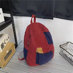 Hnewly Vintage Red School Bag Women Casual Patchwork Backpack Large Capacity High-school Students Book Bags Girls Travel Backpacks