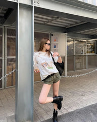 Hnewly Women T Shirts Vintage Cartoon Cat Printed Short Sleeve Loose Summer Fashion Funny Tops Female Casual Tshirt