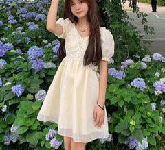 Hnewly Mesh Dresses Women Patchwork Princess Fairycore Aesthetic Korean Style Temperament Kawaii Summer Empire New Casual A-line Chic