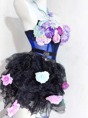 Hnewly Lovely Dress Lolita Costume Handmade Princess Blue Flower Fishbone Split Dress With Waist And Puff, Affordable Wedding Dress