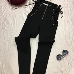 Hnewly Jeans Women Lace-up Skinny All-match Zipper Simple Trendy Ankle-Length Trousers Womens Spring Autumn Slim Female High Quality