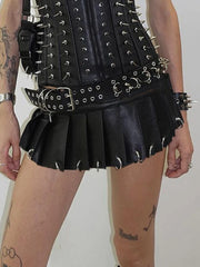 Hnewly Gothic Solid Pu Leather A-Line Skirt Dark Casual Low-Waisted Super Mini Skirts Women Autumn Winter Streetwear Lady