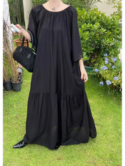 Hnewly Spring Summer New plus Size Women's Bohemian Loose Long Dress Comfortable Lazy Style Dress A-Line Skirt V-Neck Shor...
