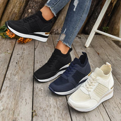 Lunivop Women Mesh Breathable Casual Shoes Woman Lace-up Vulcanized Shoes Ladies Platform Sneakers Female Shoes