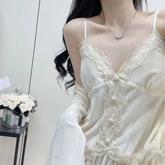 Hnewly Autumn Winter Velvet Sleepwear Women's Strap Long Pants Three-piece Set Sexy Solid Color with Chest Pad Home Clothes