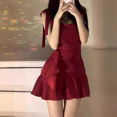 Hnewly Summer Dresses New Style Ruffle Edge Spice Girl Skirt Camisole Dress Skinny Hip-hugging Short Dress Woman's Clothing Vestidos