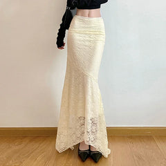 Hnewly Y2K Vintage Lace Long Skirt Women Aesthetic Fairy Stylish High Street Maxi Skirts 2024 Summer Outfits Sexy Ladies Beach Style